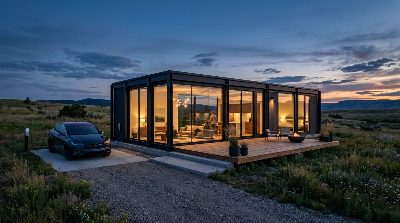 Shahtaj Homes precision steel-frame luxury modular villa with floor-to-ceiling glass and turnkey interior